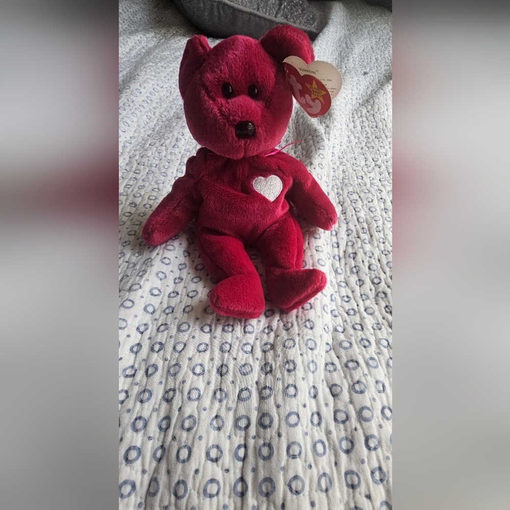 VALENTINA Ty Red Plush Bear with White Heart